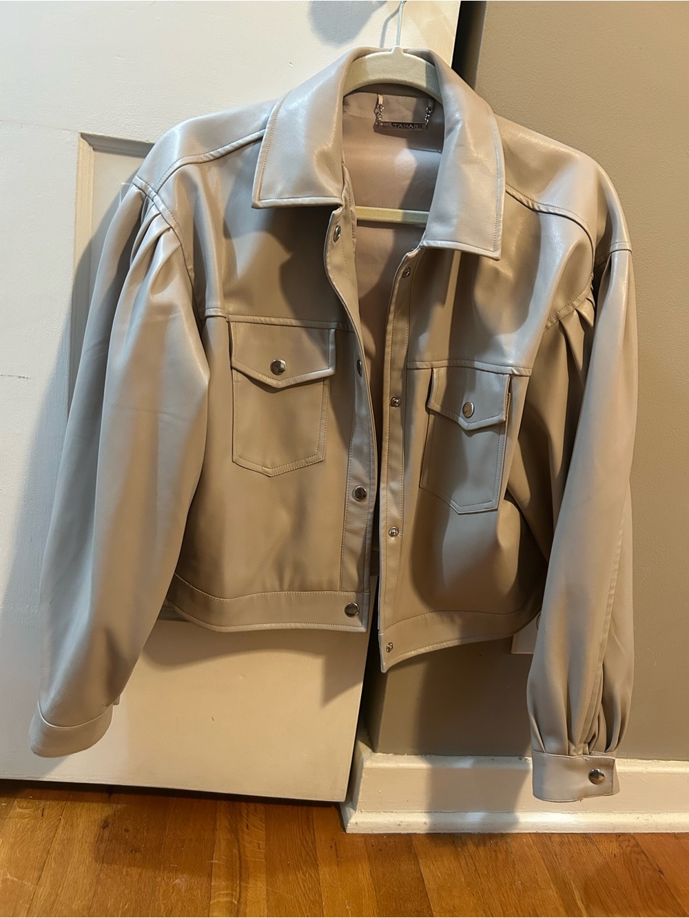 NWT Cropped Faux Leather Jacket in Light Taupe